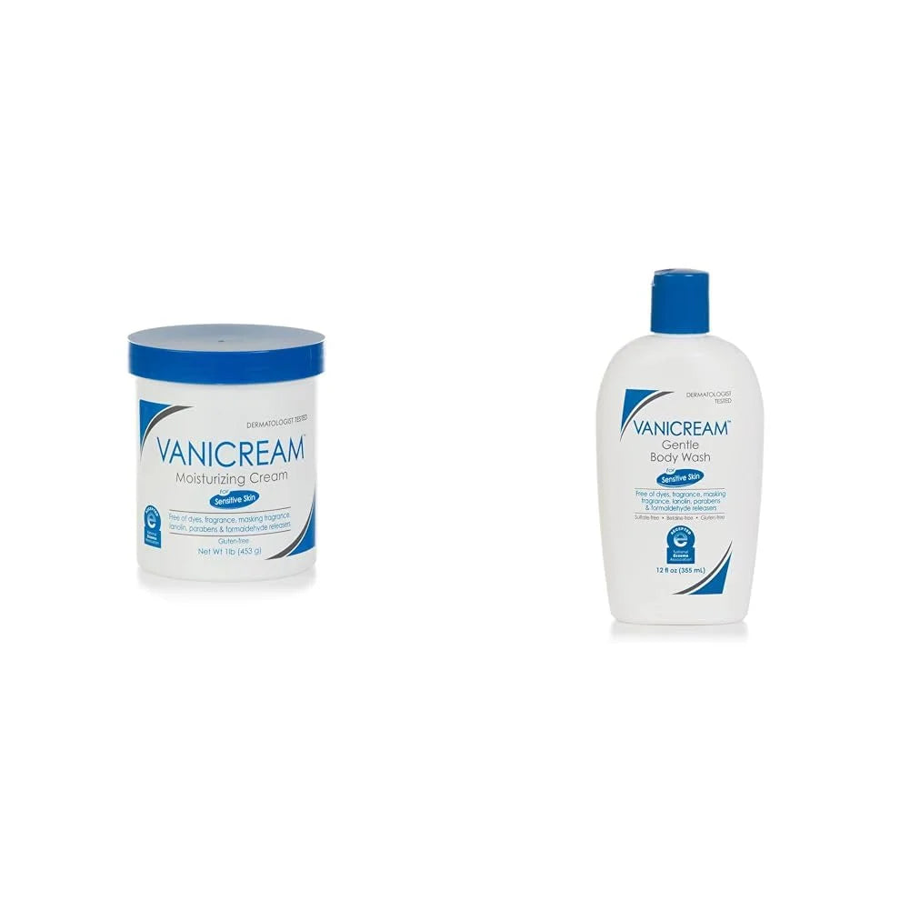 Vanicream Moisturizing Cream and Gentle Body Wash Bundle, 16 Ounce Cream and 12 fl oz Wash