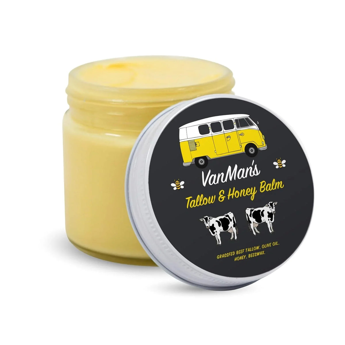 Vanman's Tallow and Honey Balm With No Added Scent (3 Pack) - Beef Tallow Face Moisturizer with Grass-Fed/Finished Beef Tallow for Skin, Organic Raw Honey and Beeswax, Cold Pressed Olive Oil - 2 oz