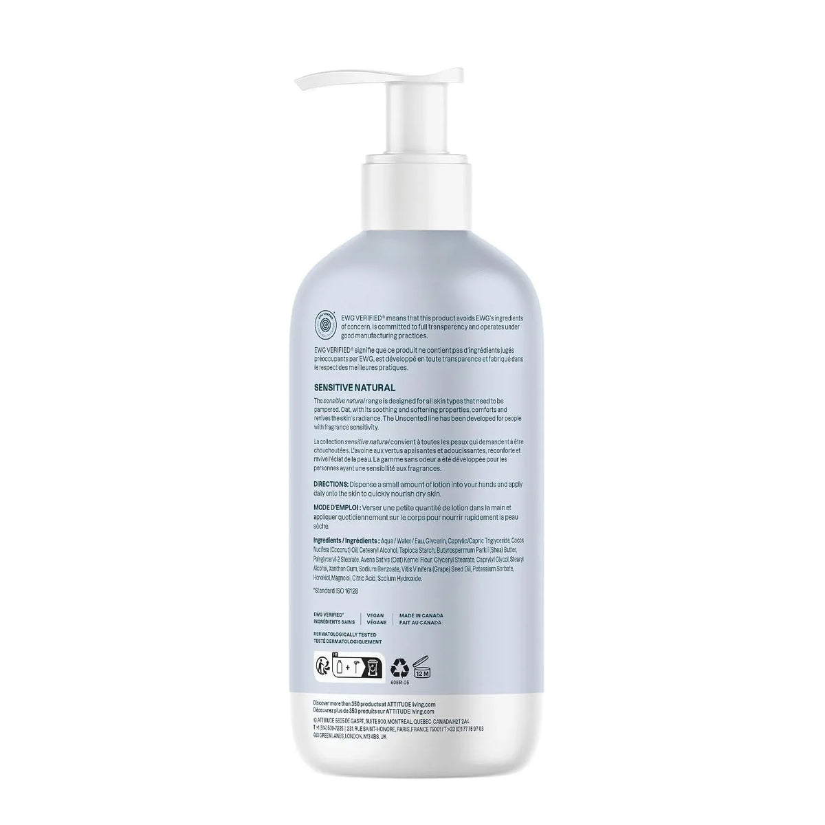 ATTITUDE Face & Body Lotion for Sensitive Skin, Unscented, 16 Fl Oz