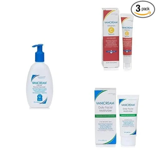 Vanicream Gentle Facial Cleanser with Pump (8 oz), Vitamin C Serum (1.2 oz) & Daily Facial Moisturizer (3 oz)