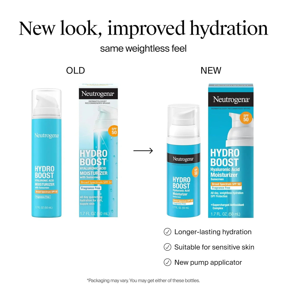 Neutrogena Hydro Boost Hyaluronic Acid Face Moisturizer with Broad Spectrum SPF 50 Sunscreen,Non-Greasy,Fragrance Free Daytime Facial Moisturizer to Hydrate & Soothe Dry Skin,1.7 fl. oz,(Pack of 2)