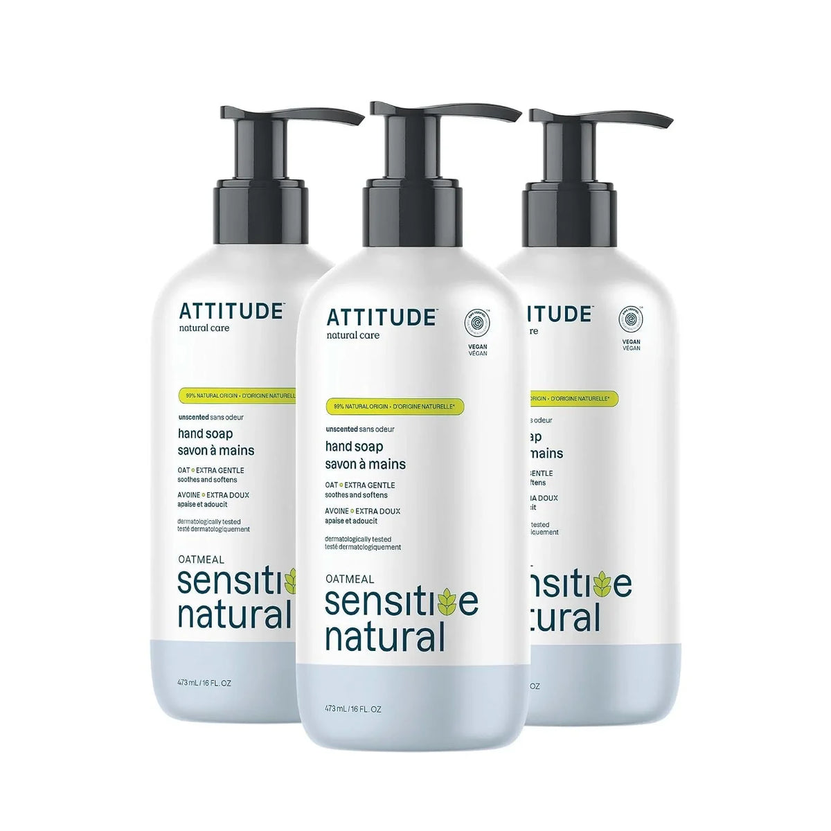 ATTITUDE Gentle Hand Soap, 4X Refill, Oat, Unscented, 67.6 oz