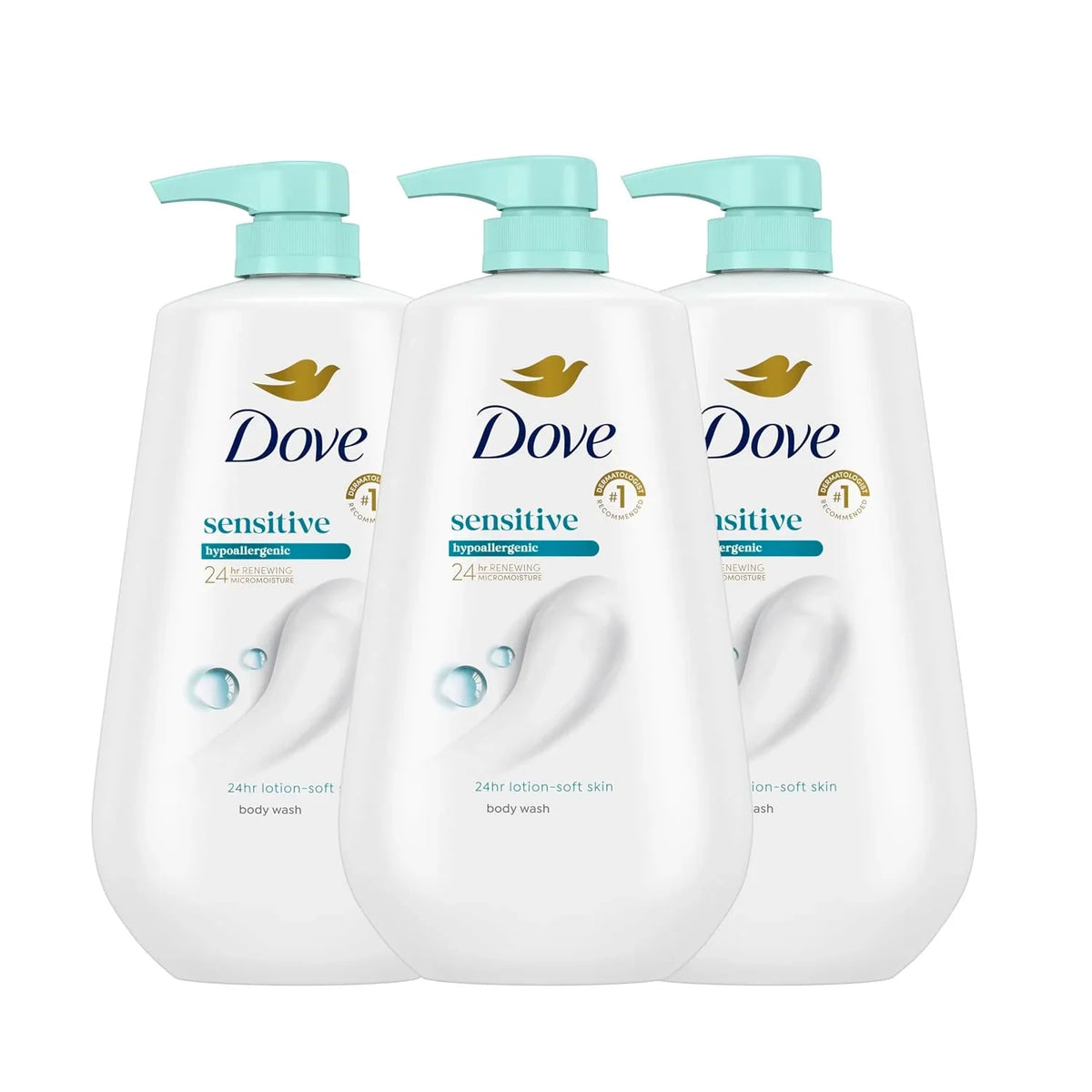Dove Body Wash, Sensitive Skin Pump,34 Fl Oz (Pack of 2)