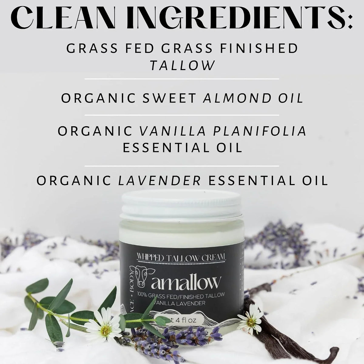 Amallow 100% Grass Fed Beef Tallow for Skin Care - Face + Body - Whipped Moisturizer for Sensitive Skin - Natural Lotion, 4 FL. oz. (Unscented + Jojoba Oil)