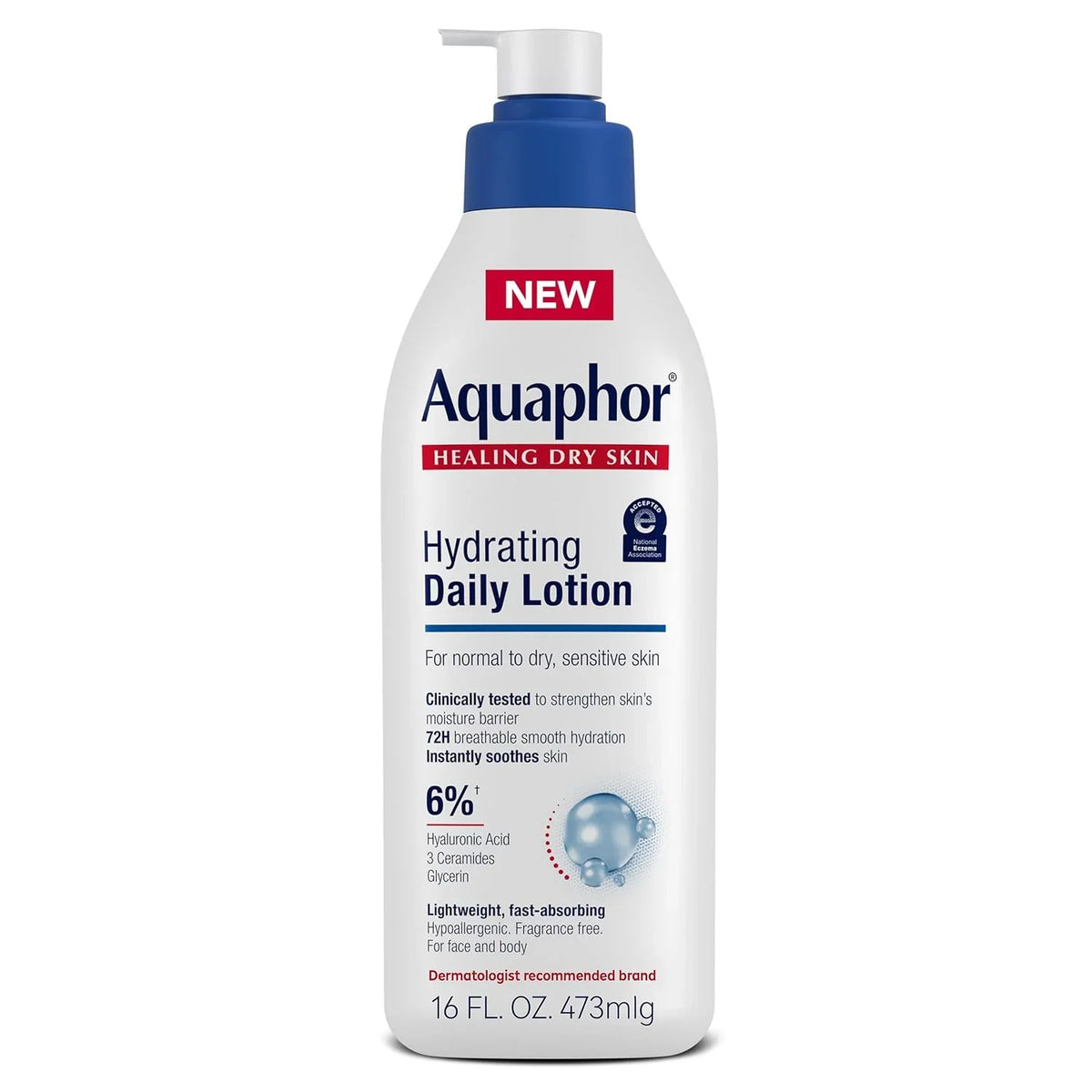 Aquaphor Daily Hydrating Face and Body Lotion with Hyaluronic Acid, 8 Fl Oz (Pack of 12)