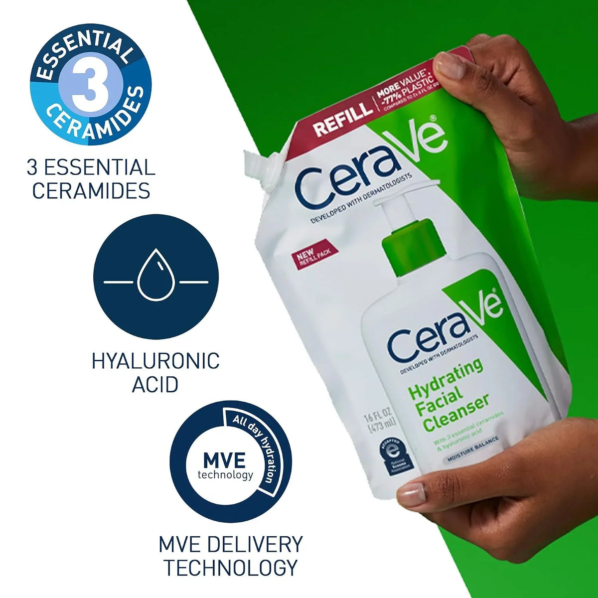 CeraVe Hydrating Cleanser with Hyaluronic Acid, Gentle Face Cleanser, 16oz