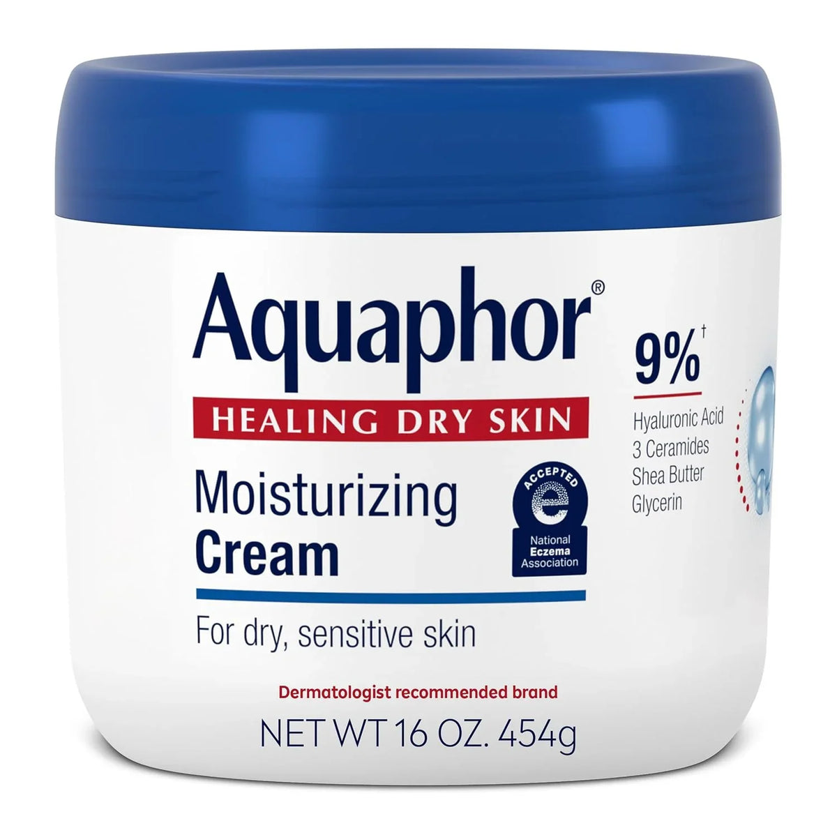 Aquaphor Moisturizing Face and Body Cream with Hyaluronic Acid, 16 Fl Oz (Pack of 12)