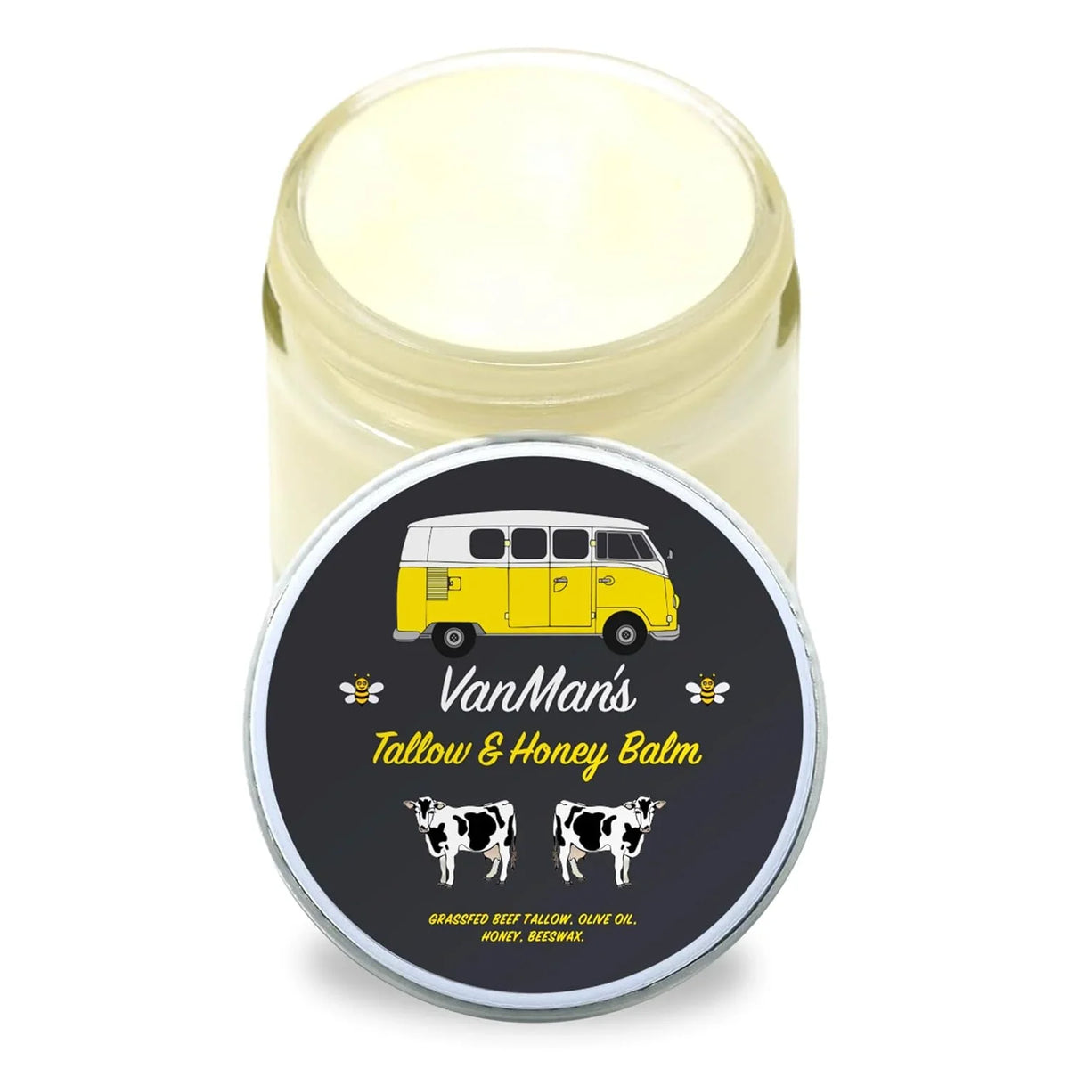 Vanman's Tallow and Honey Balm With No Added Scent (3 Pack) - Beef Tallow Face Moisturizer with Grass-Fed/Finished Beef Tallow for Skin, Organic Raw Honey and Beeswax, Cold Pressed Olive Oil - 2 oz