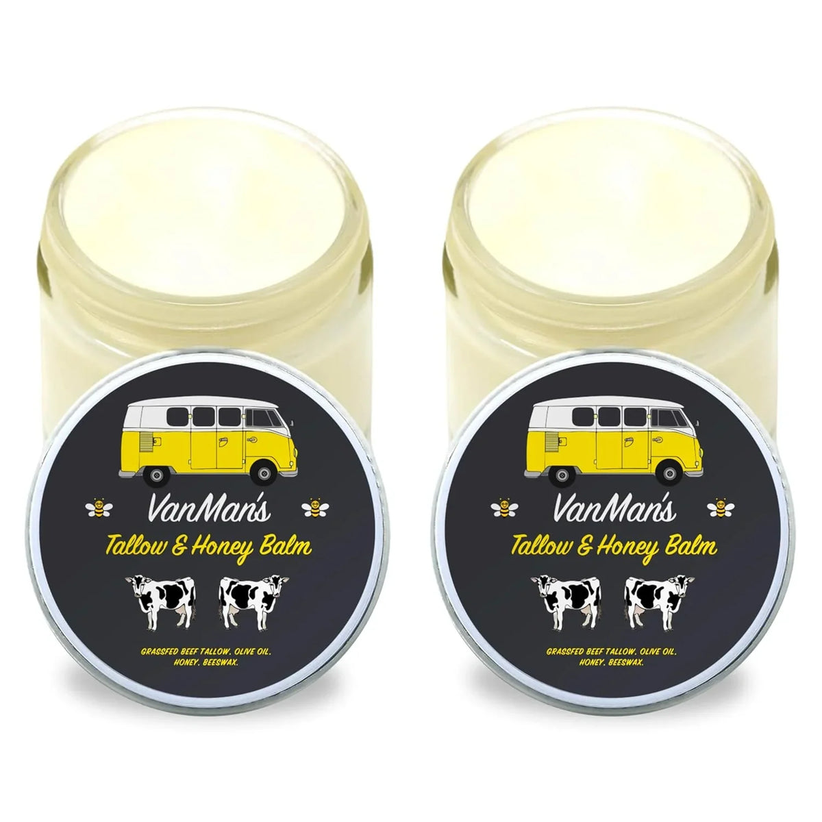 Vanman's Tallow and Honey Balm With No Added Scent (3 Pack) - Beef Tallow Face Moisturizer with Grass-Fed/Finished Beef Tallow for Skin, Organic Raw Honey and Beeswax, Cold Pressed Olive Oil - 2 oz