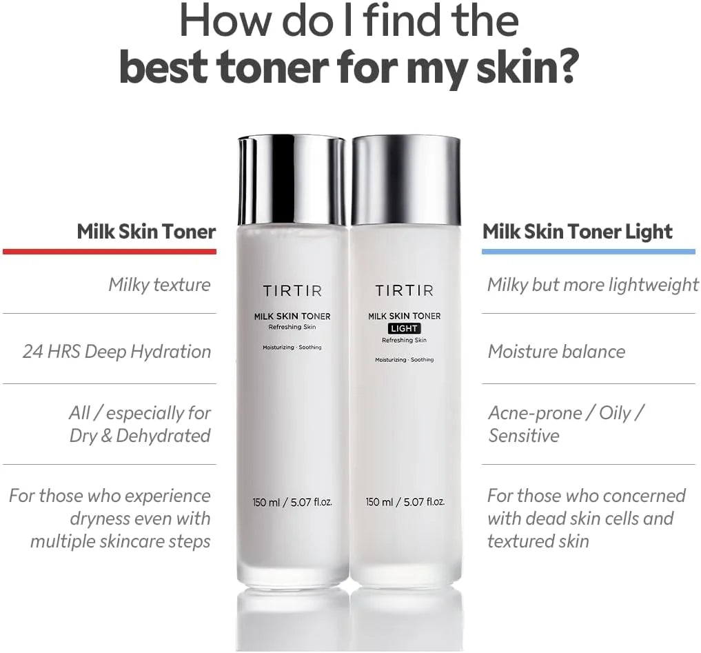 TIRTIR Milk Skin Toner Light | Instant Hydration with 4% Niacinamide, Pore-Tightening, Vegan Toner for Acne-Prone, Sensitive & Oily Skin, Fungal Acne Safe, Panthenol, Allantoin, Vitamin B