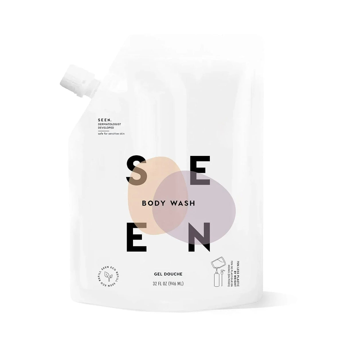 SEEN Body Wash Eco-Refill, Fragrance Free - Non-Comedogenic & Non-Irritating Body Wash- Dermatologist-Developed - Safe for Sensitive, Eczema & Acne Prone Skin