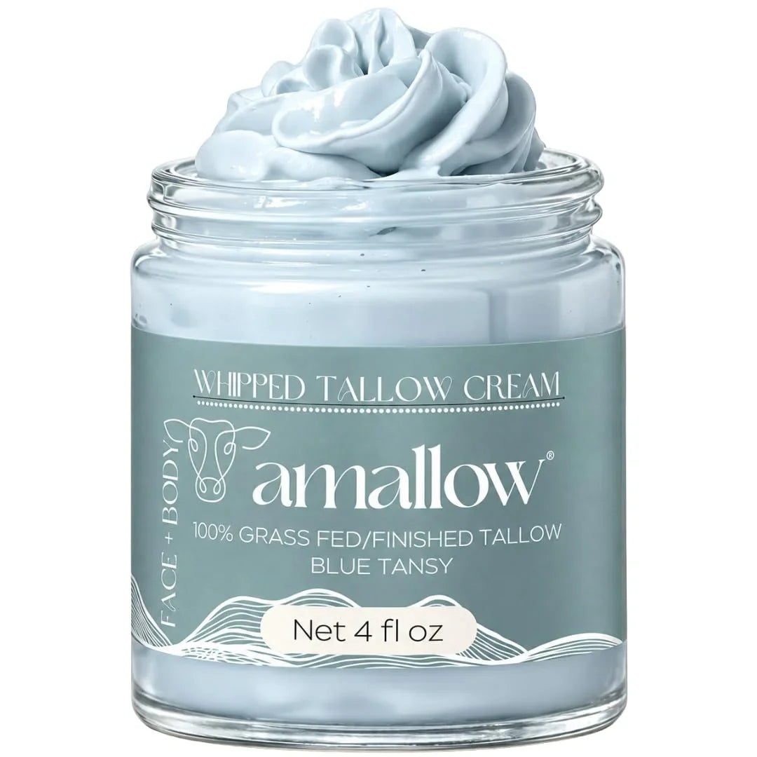 Amallow 100% Grass Fed Beef Tallow for Skin Care - Face + Body - Whipped Moisturizer for Sensitive Skin - Natural Lotion, 4 FL. oz. (Unscented + Jojoba Oil)