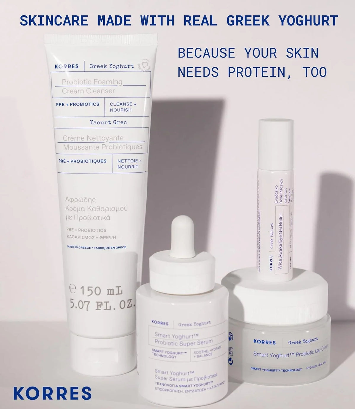 KORRES Greek Yoghurt Foaming Cream Cleanser, Deep Skin Cleansing 2.53 Fl Oz