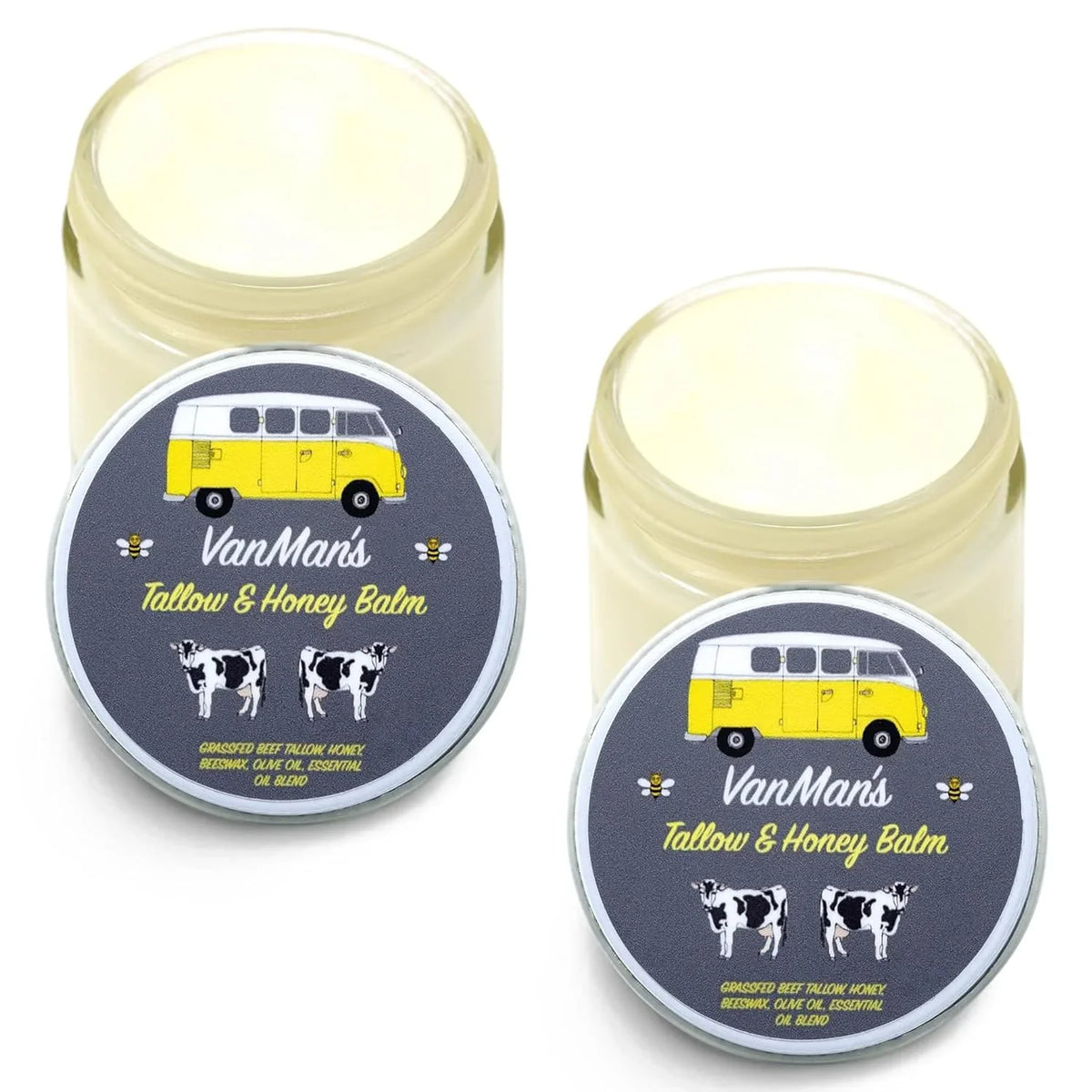 Vanman's Tallow and Honey Balm With No Added Scent (3 Pack) - Beef Tallow Face Moisturizer with Grass-Fed/Finished Beef Tallow for Skin, Organic Raw Honey and Beeswax, Cold Pressed Olive Oil - 2 oz