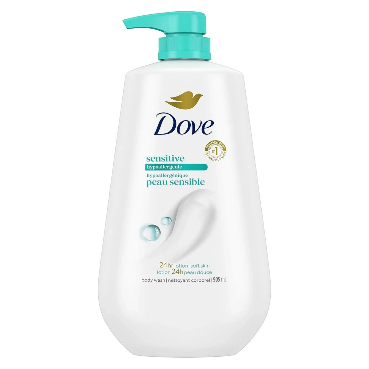 Dove Body Wash, Sensitive Skin Pump,34 Fl Oz (Pack of 2)