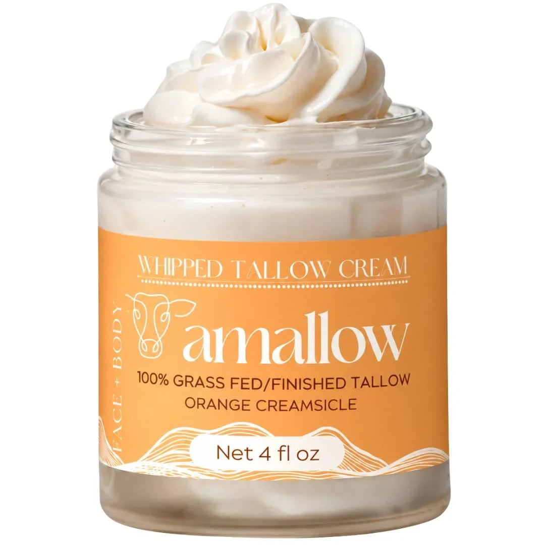 Amallow 100% Grass Fed Beef Tallow for Skin Care - Face + Body - Whipped Moisturizer for Sensitive Skin - Natural Lotion, 4 FL. oz. (Unscented + Jojoba Oil)