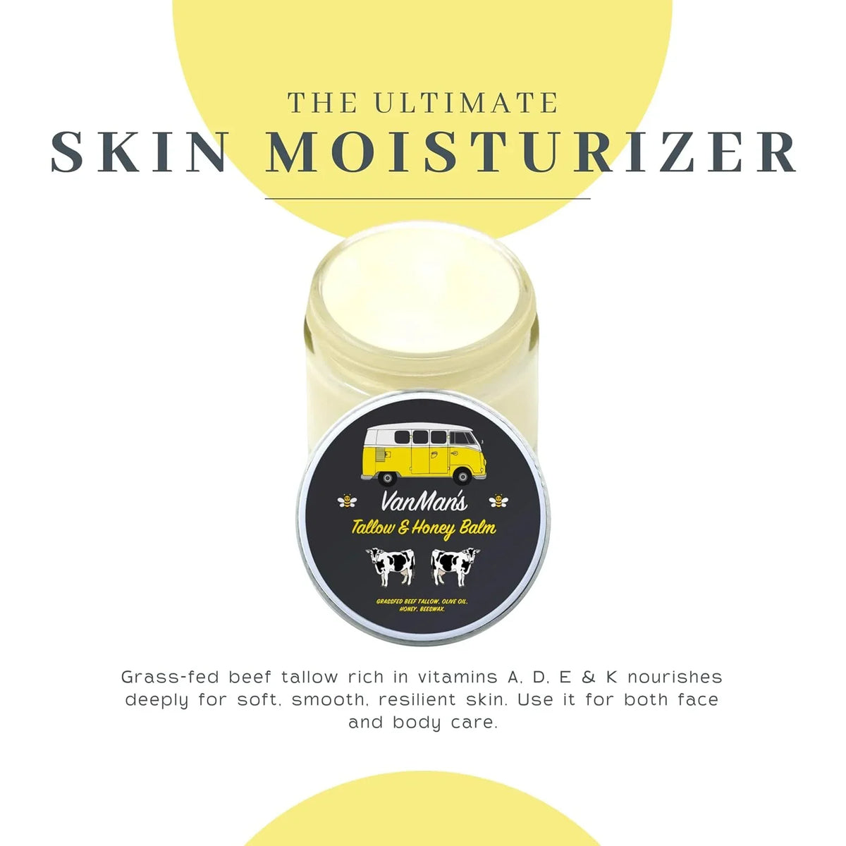 Vanman's Tallow and Honey Balm With No Added Scent (3 Pack) - Beef Tallow Face Moisturizer with Grass-Fed/Finished Beef Tallow for Skin, Organic Raw Honey and Beeswax, Cold Pressed Olive Oil - 2 oz