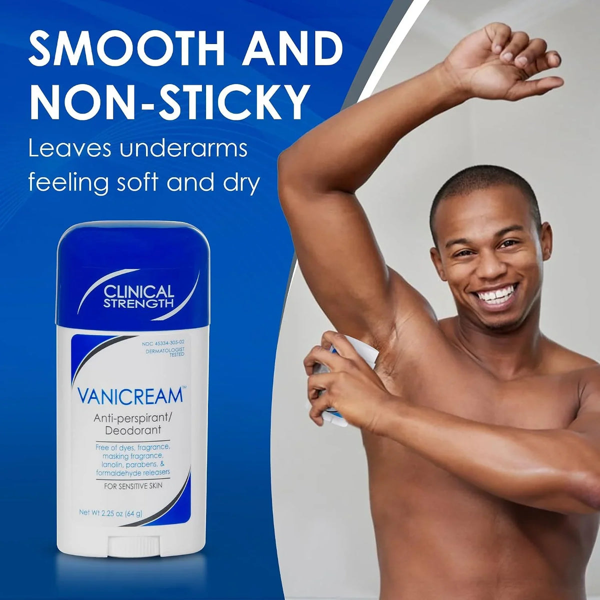 Vanicream Antiperspirant Deodorant Stick, Reduces Underarm Wetness, 2.25 Oz