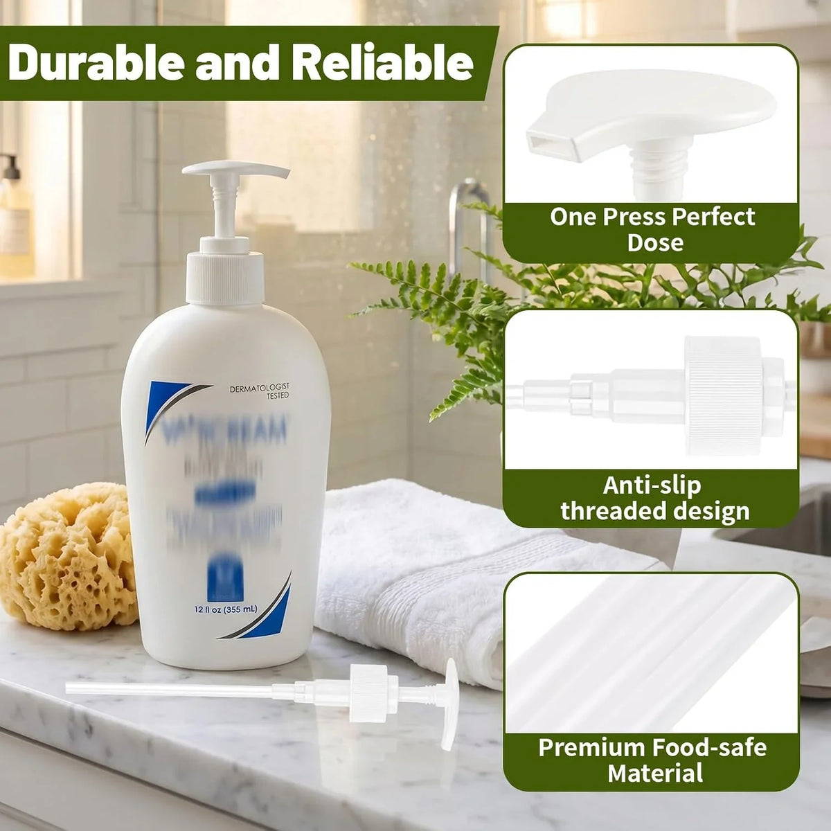 Body Wash Pumps Compatible with Vanicream，355ml/12 fl oz Bottles,Pump Dispenser for Vanicream Gentle Body Wash, 3-PackBOTTLES NOT Included(Bottles No Include)