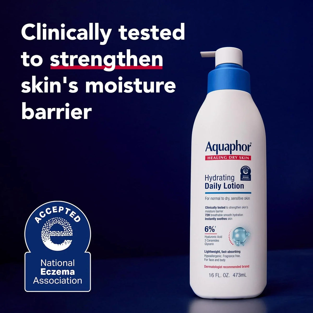 Aquaphor Daily Hydrating Face and Body Lotion with Hyaluronic Acid, 8 Fl Oz (Pack of 12)